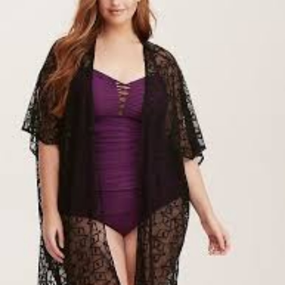 Torrid Tops - Nwt Torrid Black Geo Mesh Kimono Swim Coverup 1